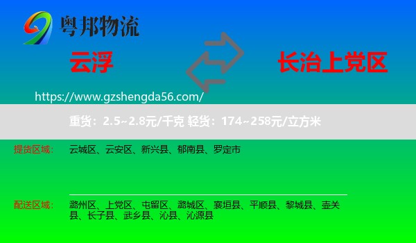 云浮到上党区物流专线
