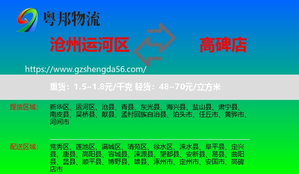 运河区到高碑店市物流专线
