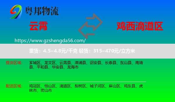 云霄县到滴道区物流专线