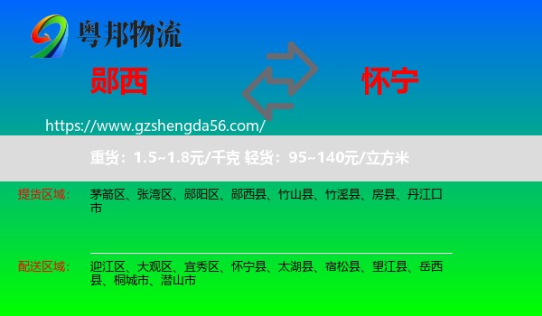 郧西县到怀宁县物流专线