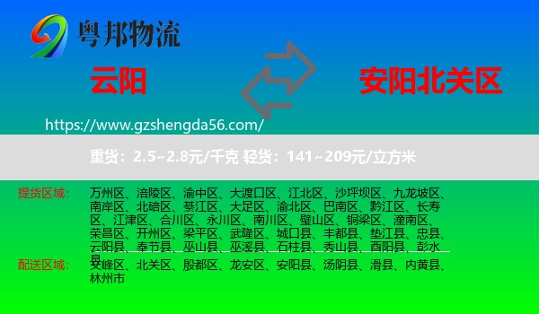 云阳县到北关区物流专线