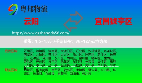 云阳县到猇亭区物流专线