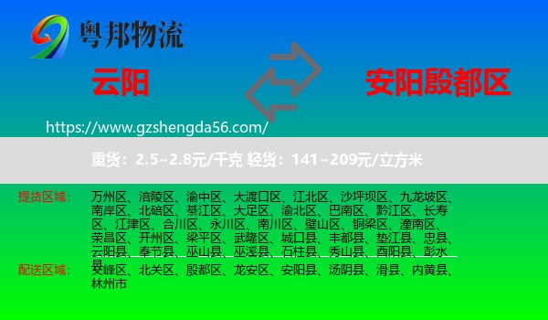 云阳县到殷都区物流专线