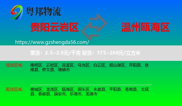 云岩区到瓯海区物流专线