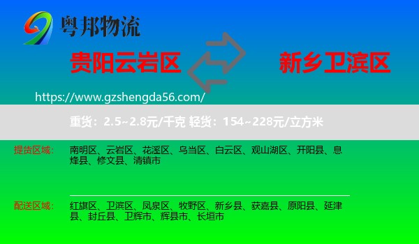 云岩区到卫滨区物流专线