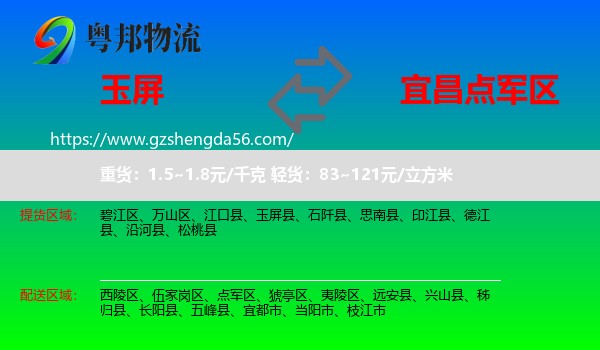 玉屏县到点军区物流专线