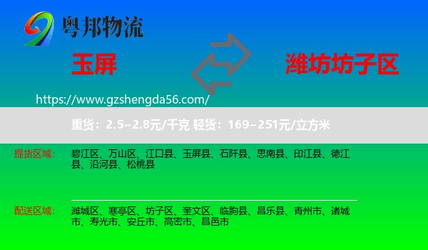 玉屏县到坊子区物流专线