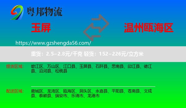 玉屏县到瓯海区物流专线