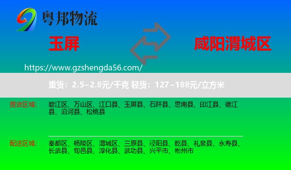 玉屏县到渭城区物流专线