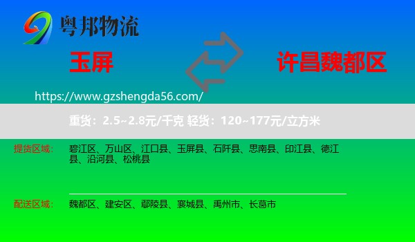 玉屏县到魏都区物流专线
