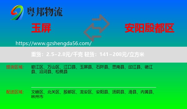 玉屏县到殷都区物流专线