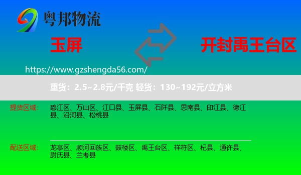 玉屏县到禹王台区物流专线
