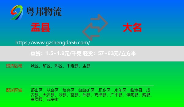 盂县到大名县物流专线