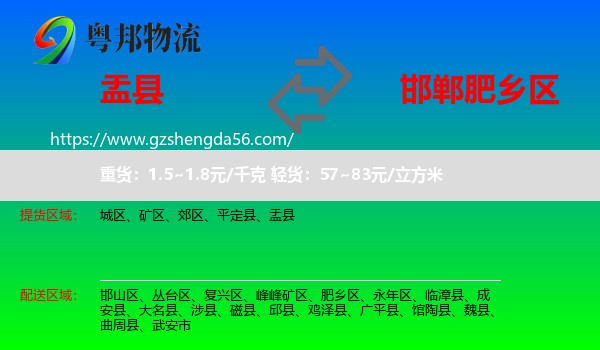 盂县到肥乡区物流专线