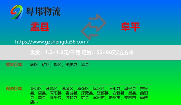 盂县到阜平县物流专线