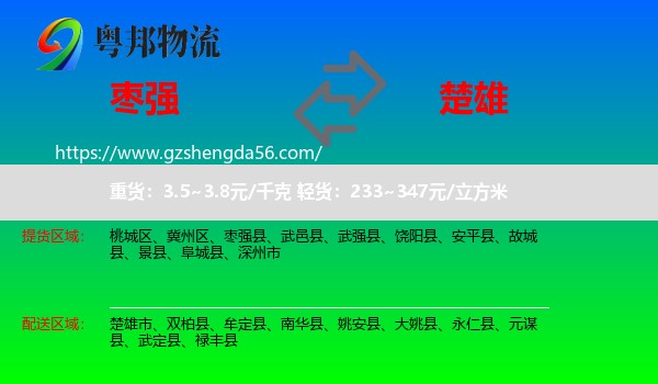 枣强县到楚雄物流专线