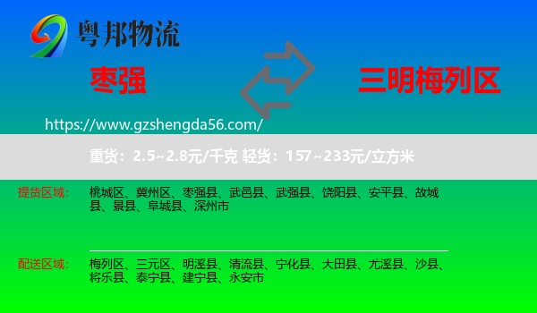 枣强县到梅列区物流专线