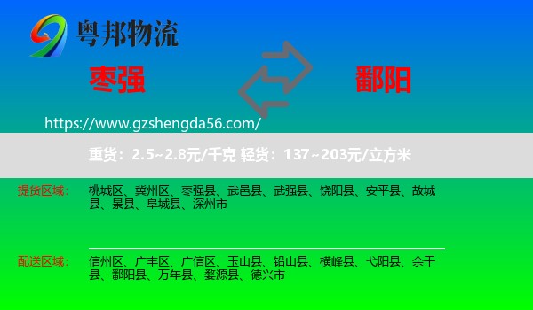 枣强县到鄱阳县物流专线