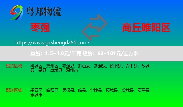 枣强县到睢阳区物流专线