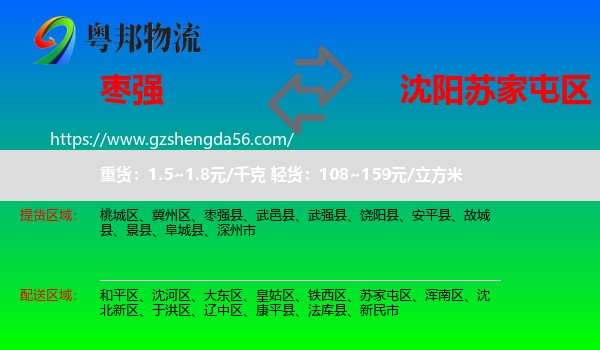 枣强县到苏家屯区物流专线