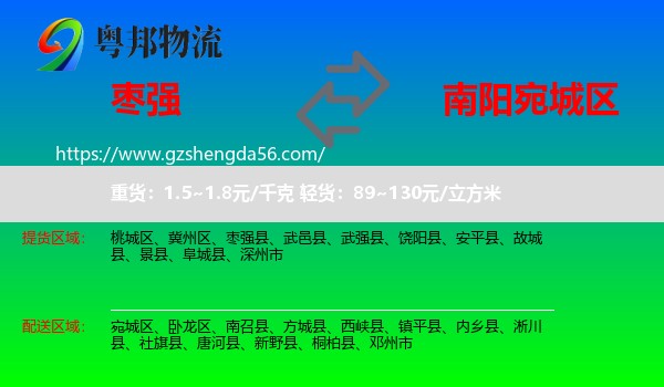 枣强县到宛城区物流专线