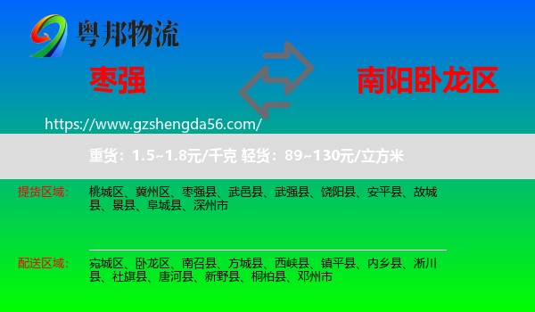 枣强县到卧龙区物流专线