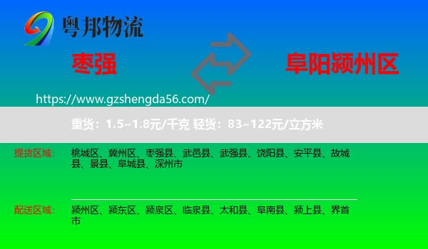 枣强县到颍州区物流专线