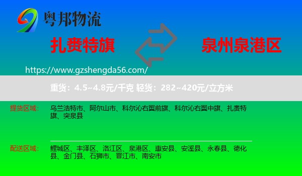 扎赉特旗到泉港区物流专线