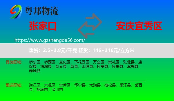 张家口到宜秀区物流专线