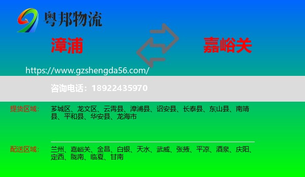 漳浦县到嘉峪关物流