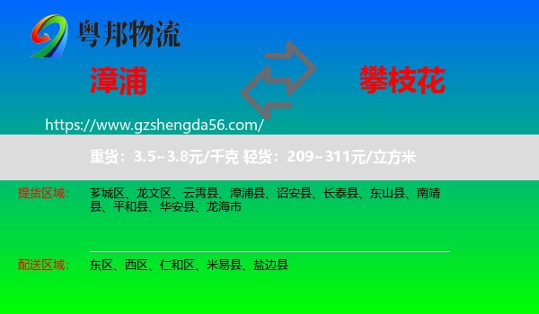 漳浦县到攀枝花物流