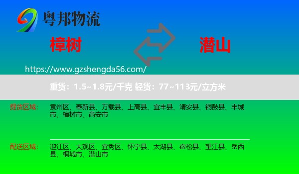 樟树市到潜山市物流专线