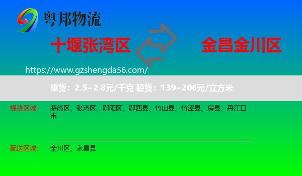张湾区到金川区物流专线