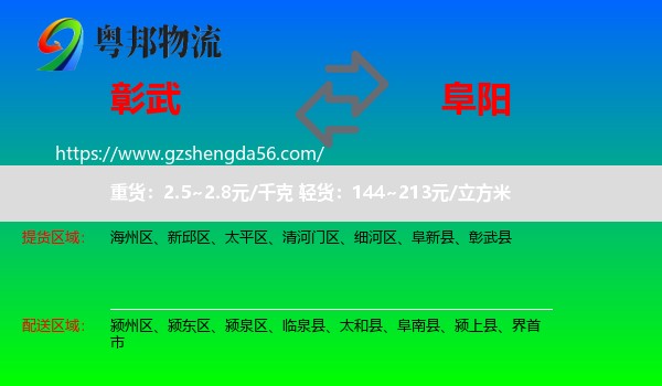 彰武县到阜阳物流