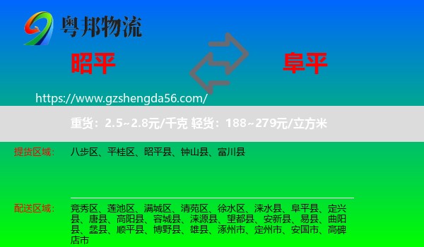 昭平县到阜平县物流专线