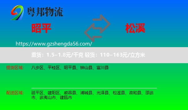 昭平县到松溪县物流专线