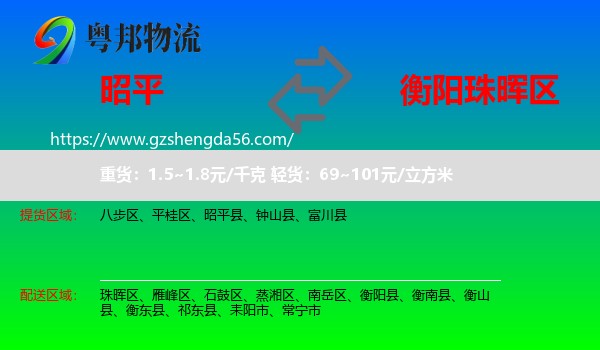昭平县到珠晖区物流专线