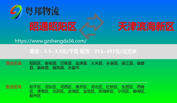 昭阳区到滨海新区物流专线