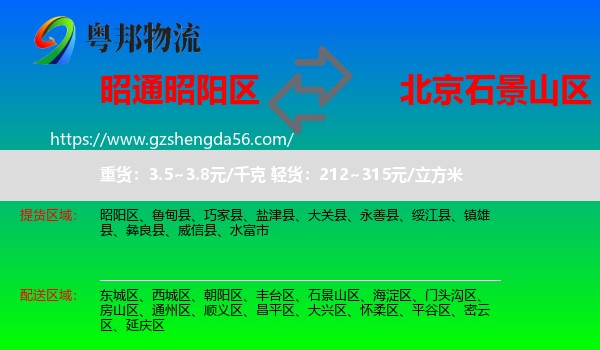 昭阳区到石景山区物流专线