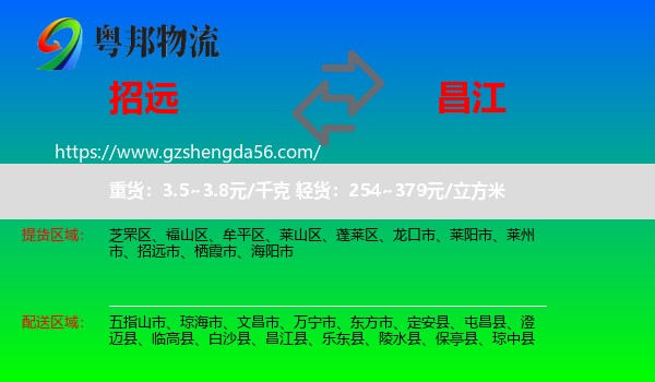 招远市到昌江县物流专线