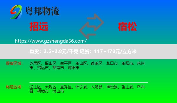 招远市到宿松县物流专线