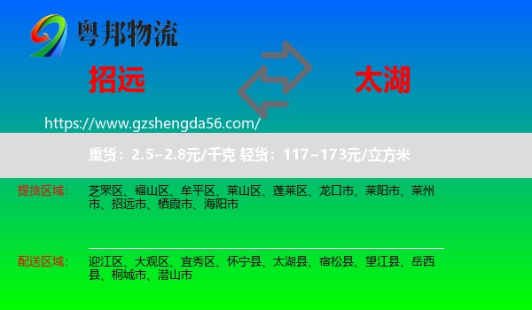 招远市到太湖县物流专线