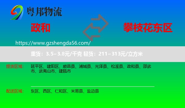 政和县到东区物流专线