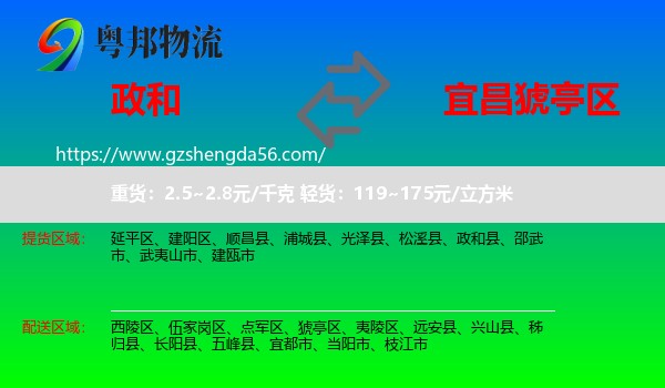 政和县到猇亭区物流专线