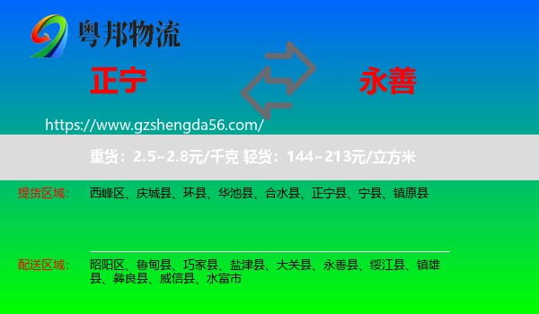 正宁县到永善县物流专线