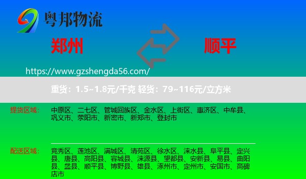 郑州到顺平县物流专线