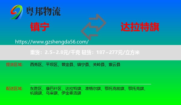 镇宁县到达拉特旗物流专线