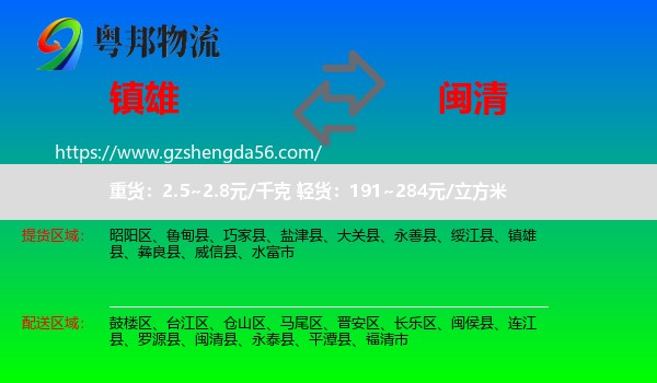 镇雄县到闽清县物流专线