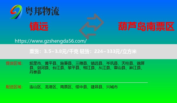 镇远县到南票区物流专线