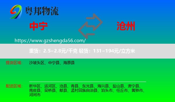 中宁县到沧州物流专线